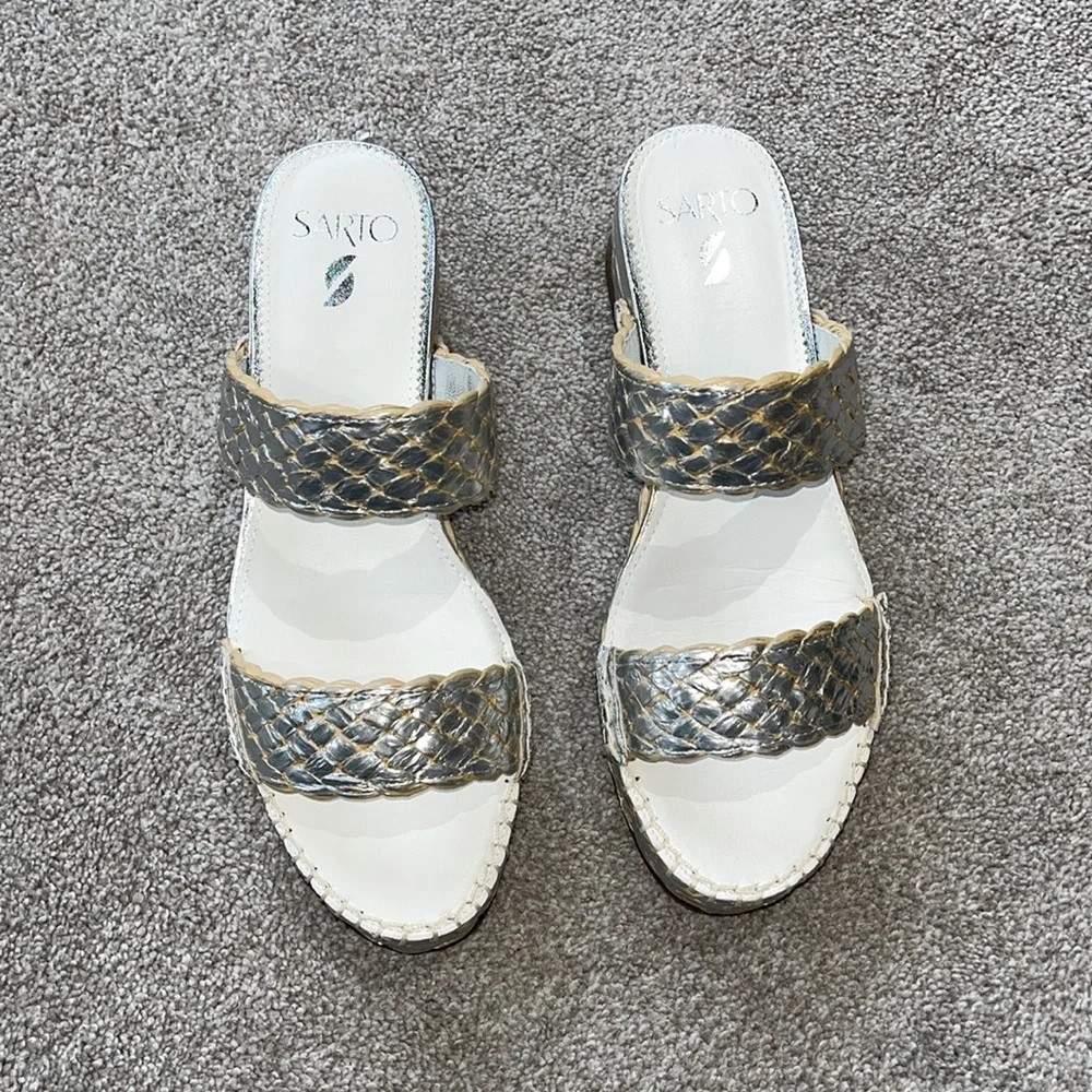 NEW Sarto Franco Sarto Opal Platform Slide SandalSZ-10 White Silver Slip On